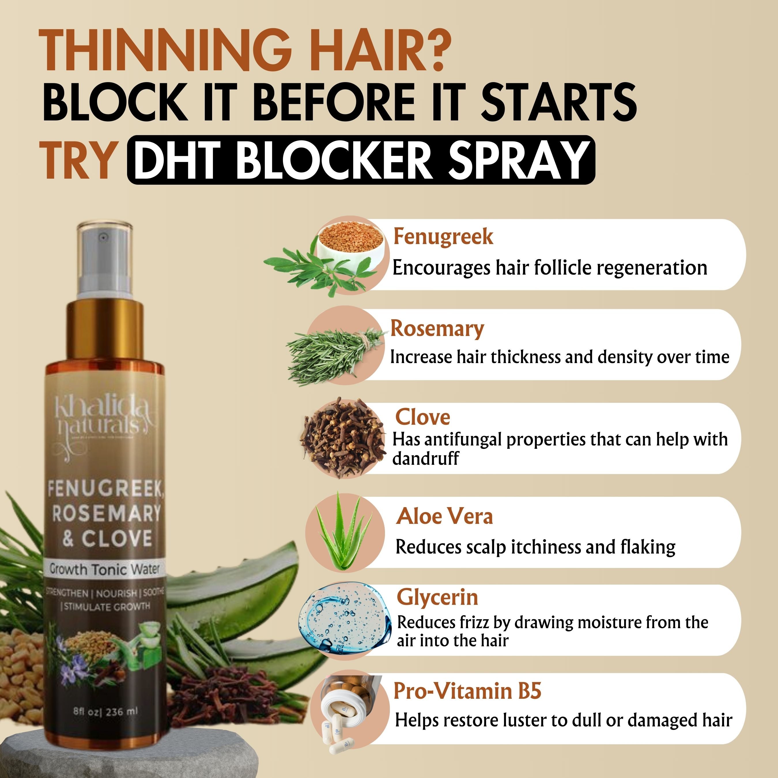 Fenugreek, Rosemary & Clove Growth Tonic KhalidaNaturals